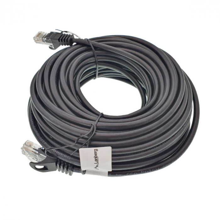 Cablu UTP, Lanberg 40676, cat 5e, lungime 15m, mufat 2xRJ45 AWG 26, 100 MHz, de legatura retea, ethernet, negru [1]