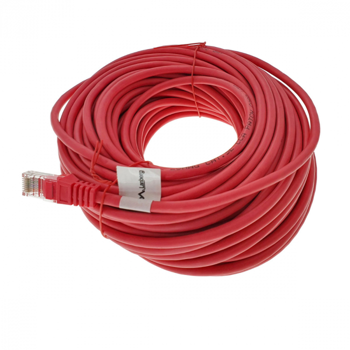 Cablu UTP, Lanberg 40687, cat 5e, mufat 2xRJ45, lungime 20m, AWG 26, 100 MHz, de legatura retea, ethernet, rosu [4]