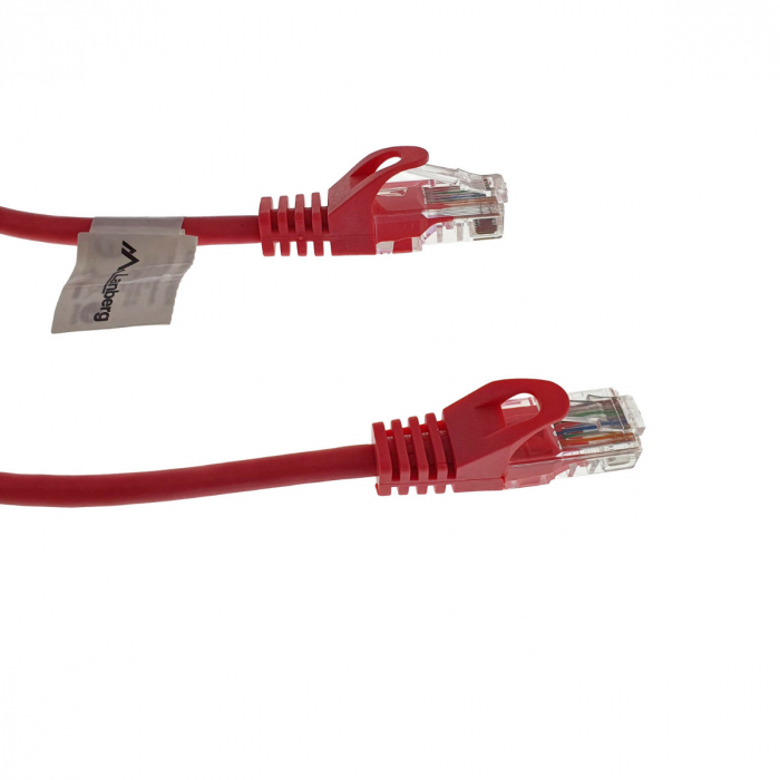 Cablu UTP, Lanberg 40687, cat 5e, mufat 2xRJ45, lungime 20m, AWG 26, 100 MHz, de legatura retea, ethernet, rosu [3]
