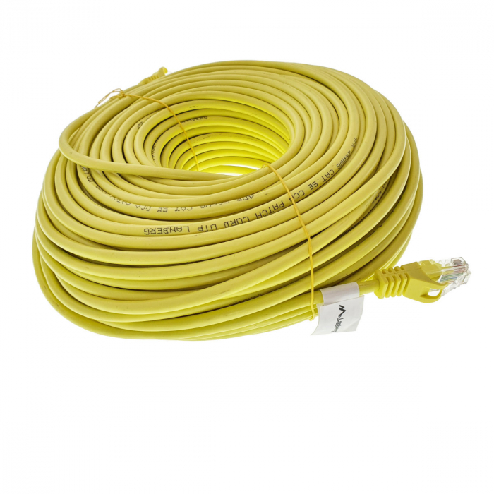 Cablu UTP, Lanberg 42807, cat 5e, mufat 2xRJ45, lungime 50m, AWG 26, 100 MHz, de legatura retea, ethernet, galben [1]