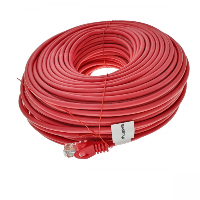 Cablu UTP, Lanberg 42810, cat 5e, mufat 2xRJ45, lungime 50m, AWG 26, 100 MHz, de legatura retea, ethernet, rosu [2]