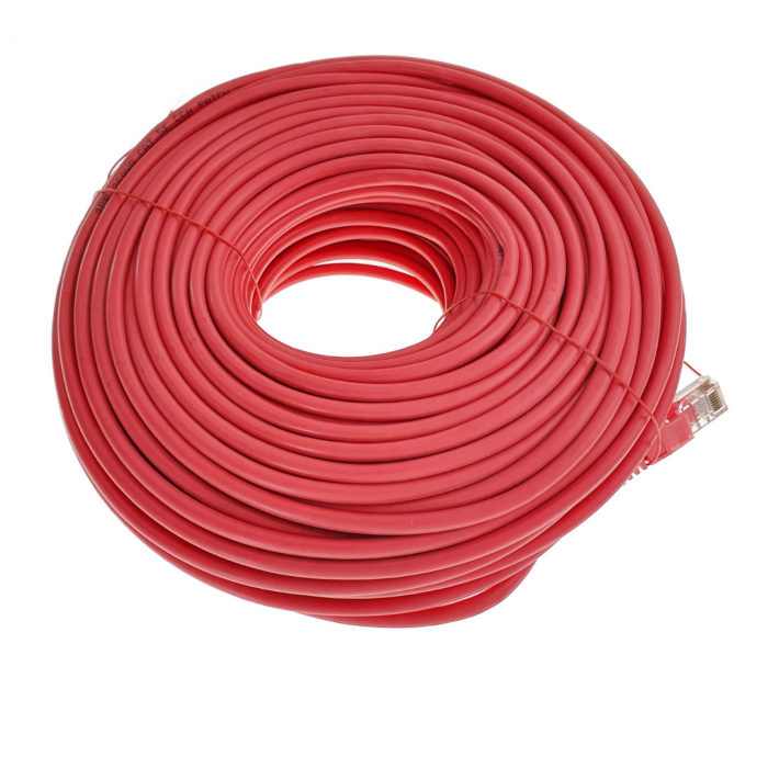 Cablu UTP, Lanberg 42810, cat 5e, mufat 2xRJ45, lungime 50m, AWG 26, 100 MHz, de legatura retea, ethernet, rosu [4]