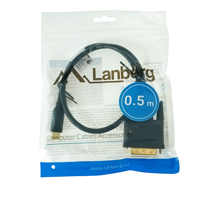 Cablu video USB-C la DVI-D 24+1 pini, 0.5m, tata-tata, dual link, HDR, Lanberg 43683, 4K-60Hz, negru [5]