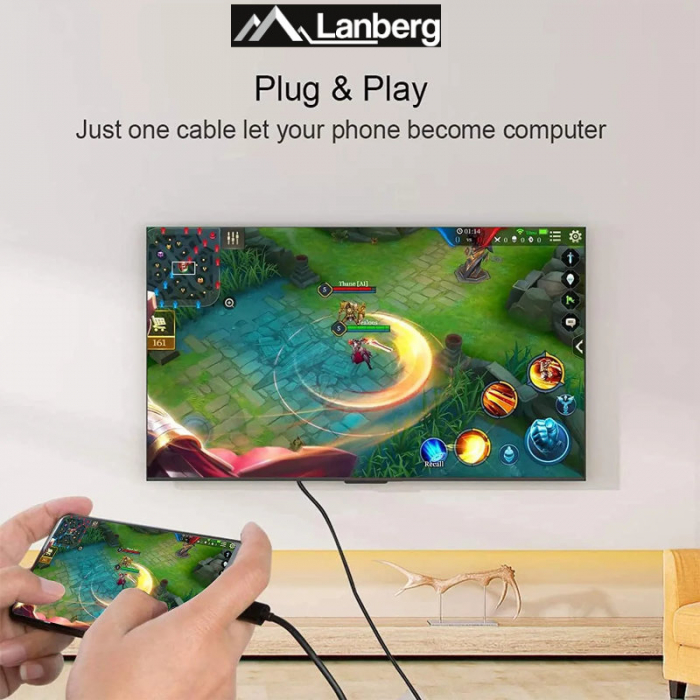 Cablu video USB-C la DVI-D 24+1 pini, 0.5m, tata-tata, dual link, HDR, Lanberg 43683, 4K-60Hz, negru [7]