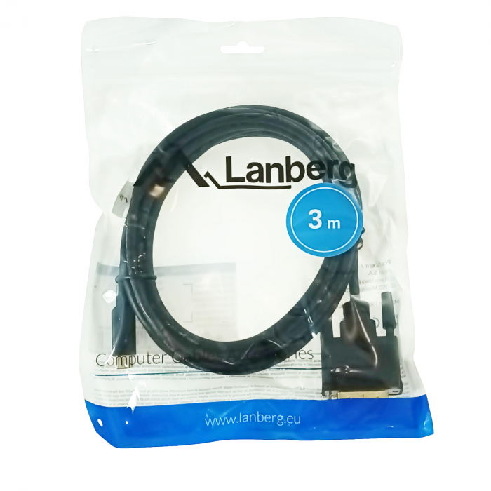 Cablu video USB-C la DVI-D 24+1 pini, 3m, tata-tata, dual link, HDR, Lanberg 43686, 4K-60Hz, negru [5]