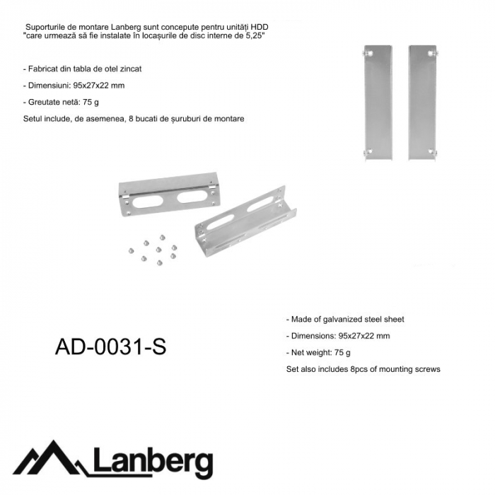 Cadru suport de montaj, Lanberg 41139, pentru HDD de 3,5'' in bay de 5.25'' [3]
