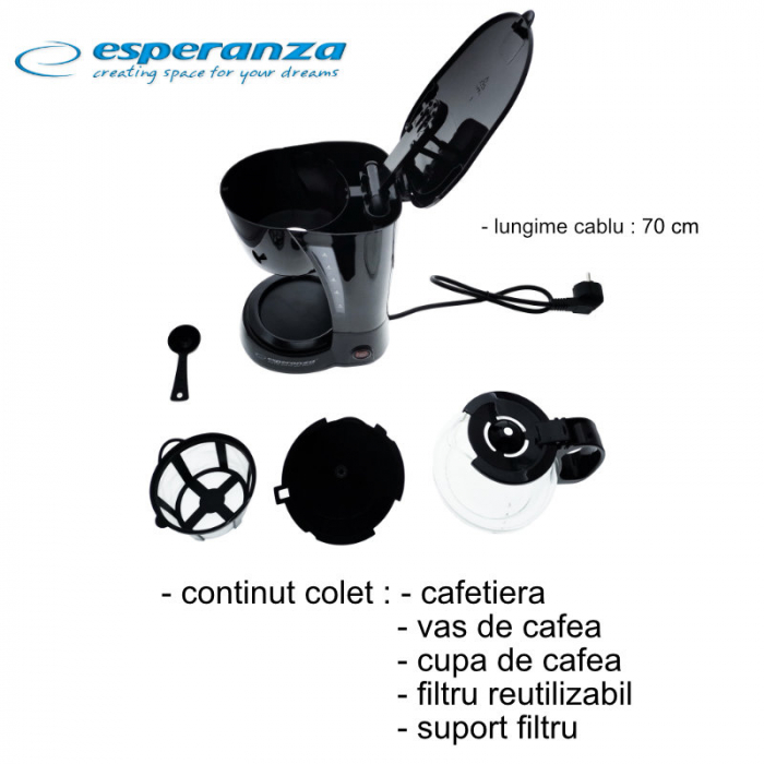 Cafetiera, Esperanza, 0.6 l, Negru [8]