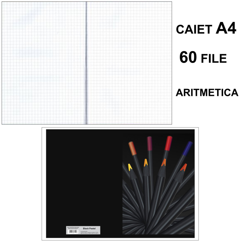 Caiet A4 Aritmetica 60 File - Organizare Calcule si Geometrie, Uz Scolar si Studiu Individual, Design Black Pastel [3]