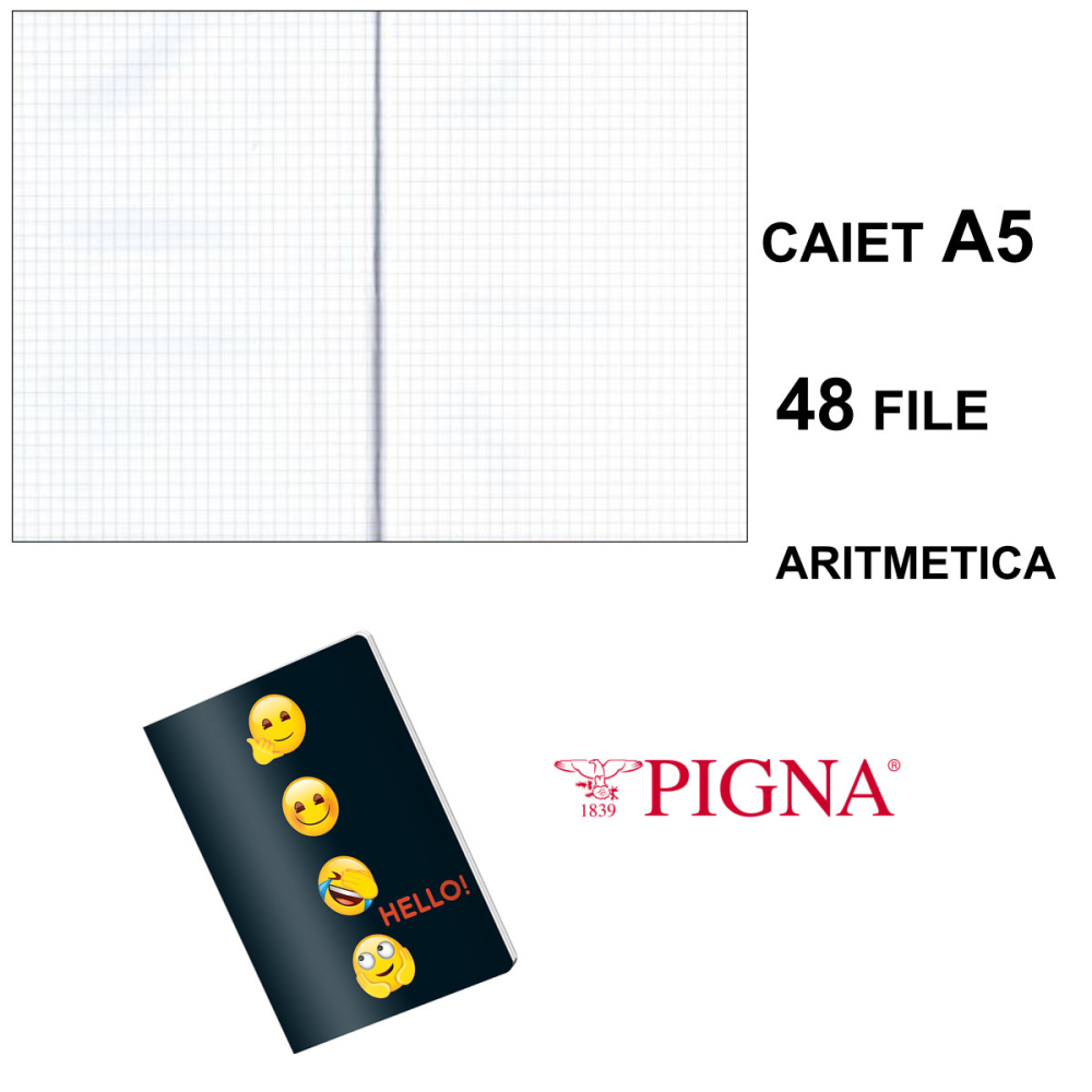 Caiet A5 Aritmetica 48 File - Calcule Portabile si Geometrie Organizata, Uz Scolar si Meditatii Practice, Design Emoji pe Fond Negru Lucios [3]