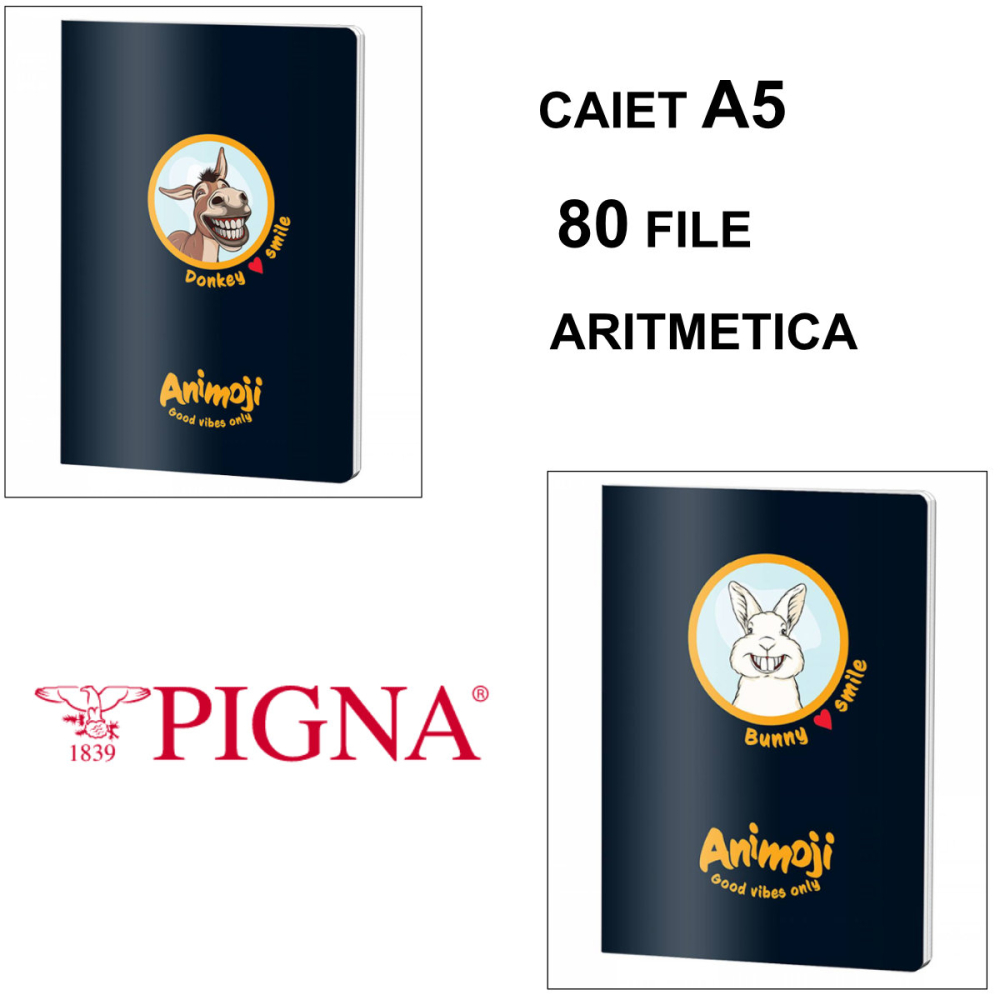 Caiet A5 Aritmetica 80 File - Arhiva Matematica Portabila, Calcule Complexe si Pregatire Examene, Design Animoji pe Fundal Negru [2]