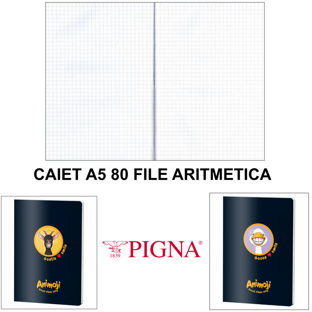 Caiet A5 Aritmetica 80 File - Arhiva Matematica Portabila, Calcule Complexe si Pregatire Examene, Design Animoji pe Fundal Negru [3]