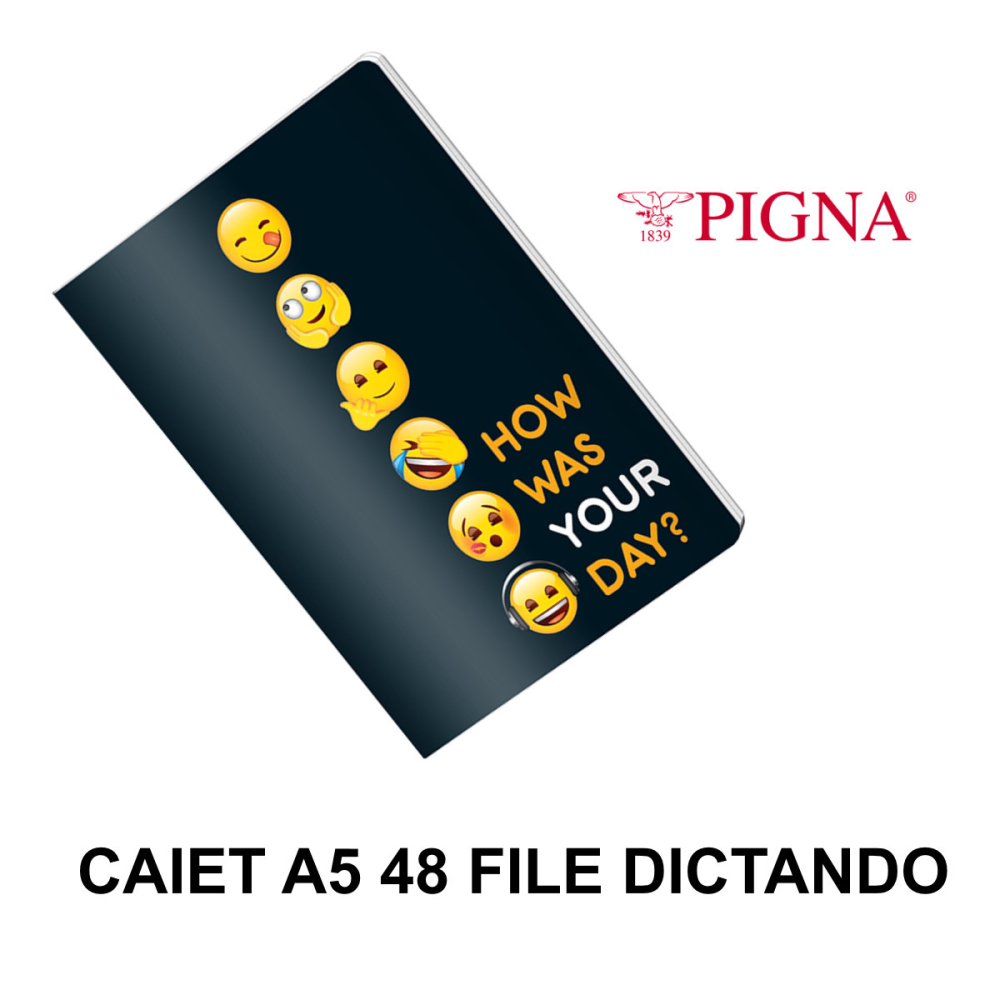 Caiet A5 Dictando 48 File - Notite Rapide si Organizare Portabila, Uz Scolar si Personal, Design Emoji pe Fond Negru cu Hartie 70g/m² [2]
