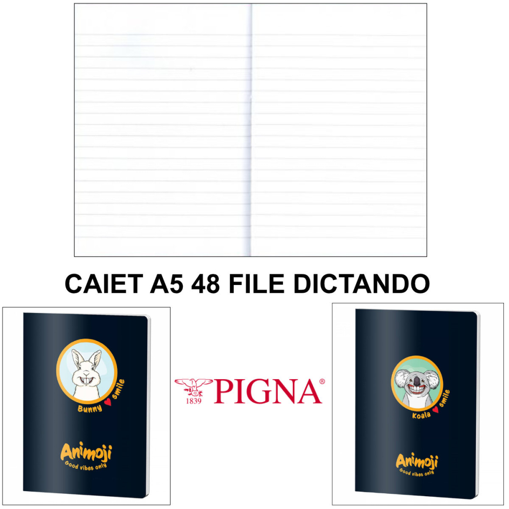 Caiet A5 Dictando 48 File - Notite Rapide si Organizare, Uz Scolar si Personal, Design Animoji pe Fundal Negru [3]