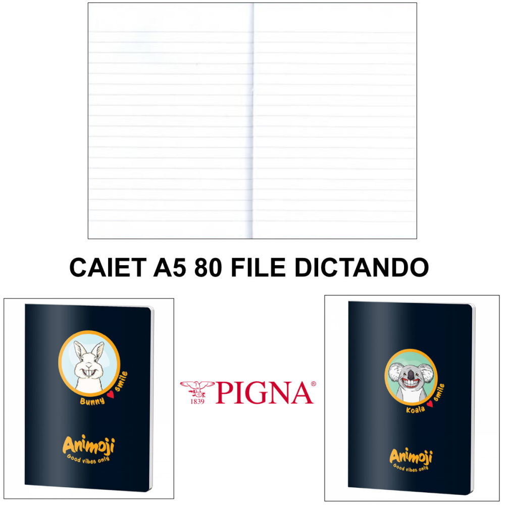 Caiet A5 Dictando 80 File - Notite Extensive si Organizare Avansata, Uz Scolar Intensiv si Jurnal Personal, Design Animoji pe Fundal Negru [3]
