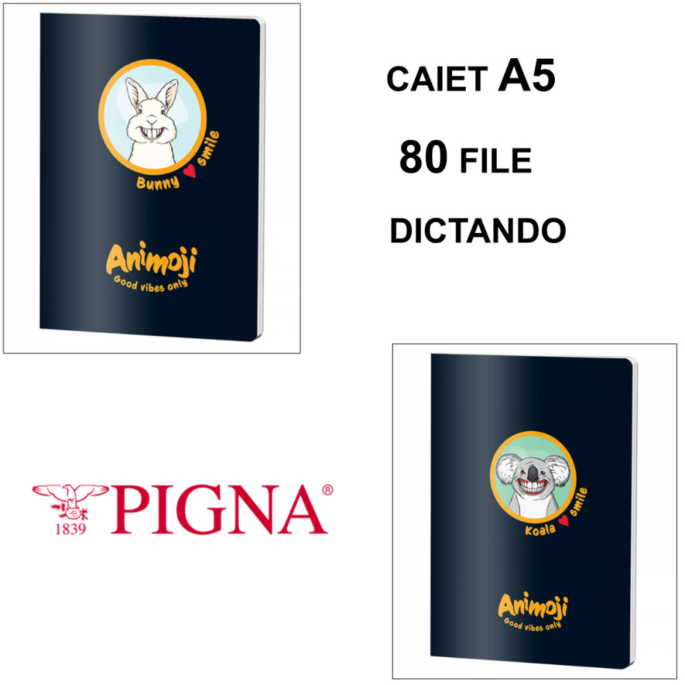 Caiet A5 Dictando 80 File - Notite Extensive si Organizare Avansata, Uz Scolar Intensiv si Jurnal Personal, Design Animoji pe Fundal Negru [2]