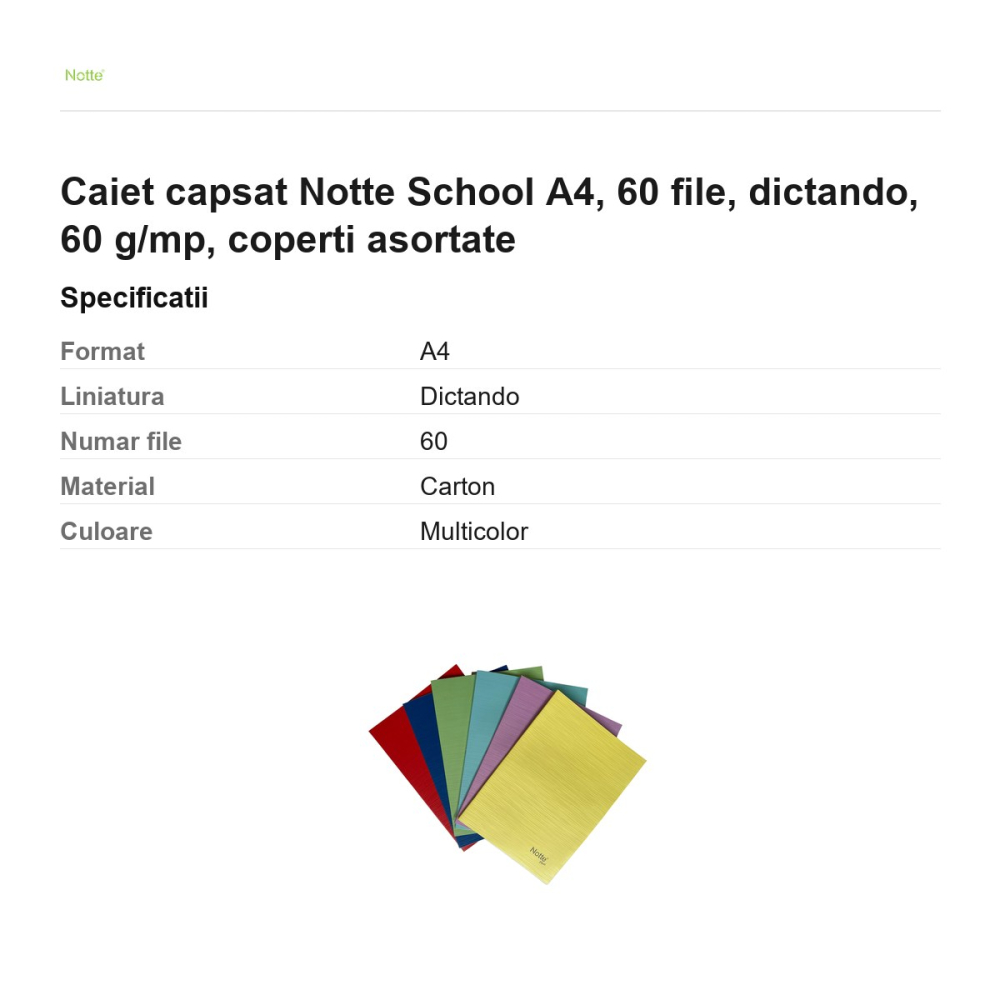 Caiet capsat Notte School A4, 60 file, dictando, 60 g/mp, coperti asortate [3]