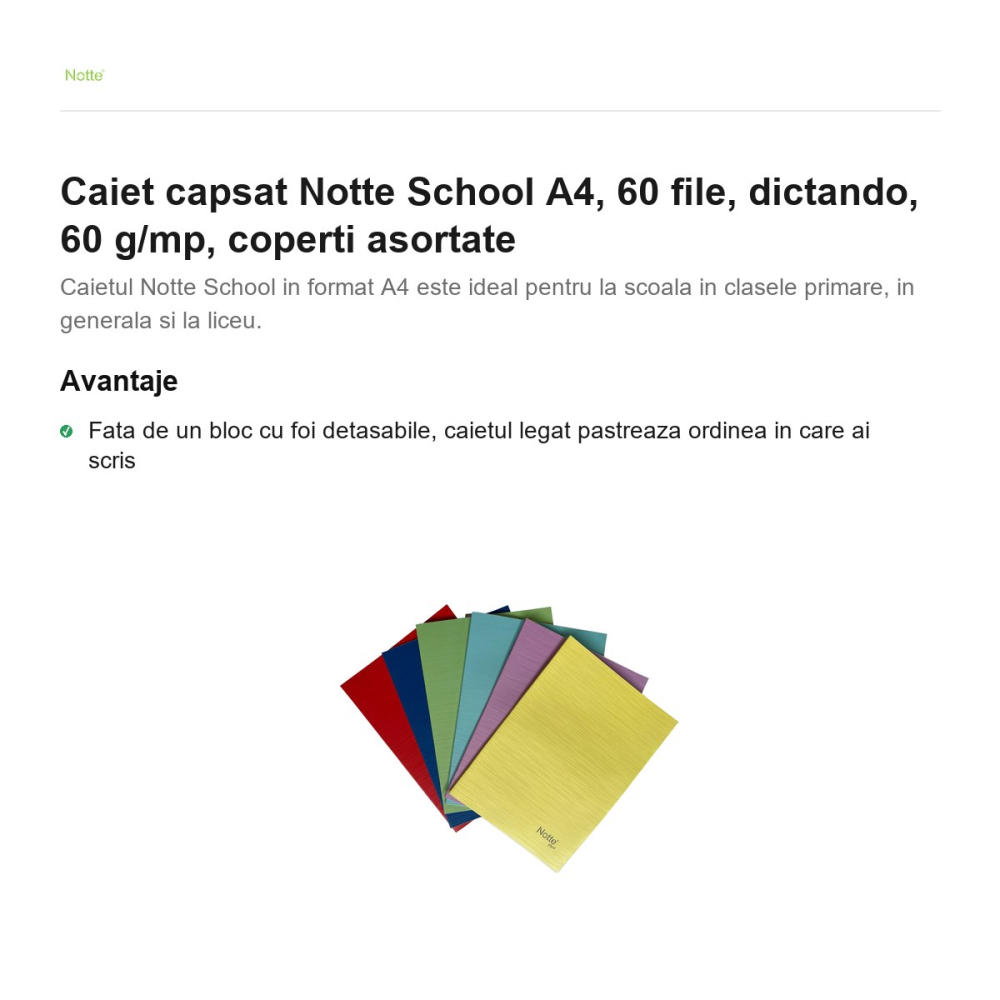 Caiet capsat Notte School A4, 60 file, dictando, 60 g/mp, coperti asortate [2]