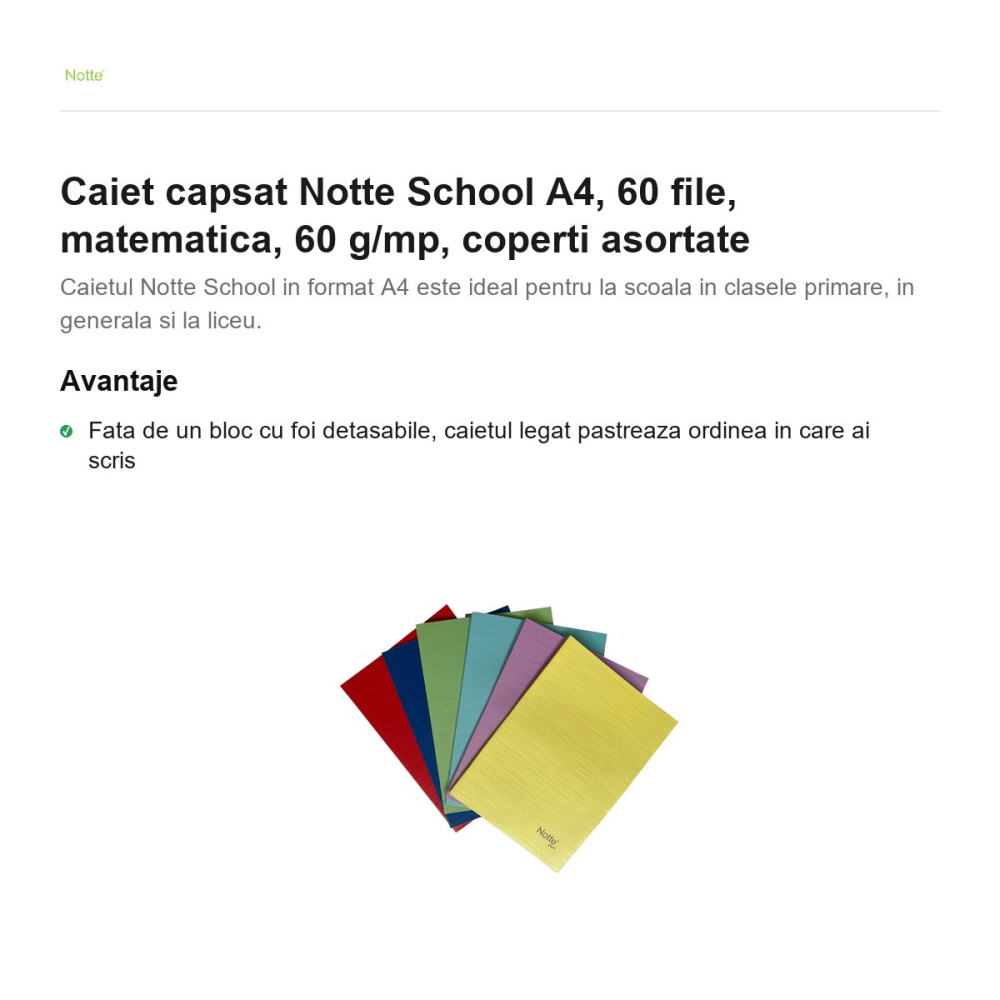 Caiet capsat Notte School A4, 60 file, matematica, 60 g/mp, coperti asortate [2]