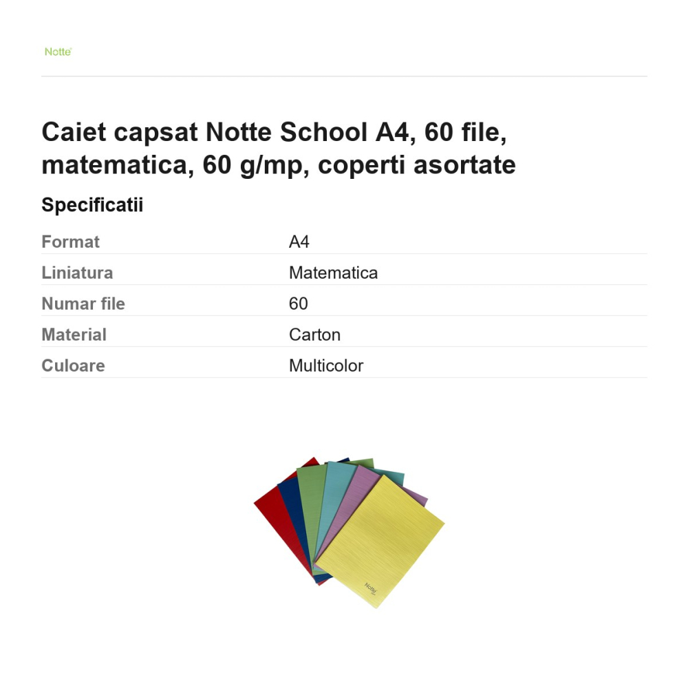 Caiet capsat Notte School A4, 60 file, matematica, 60 g/mp, coperti asortate [3]
