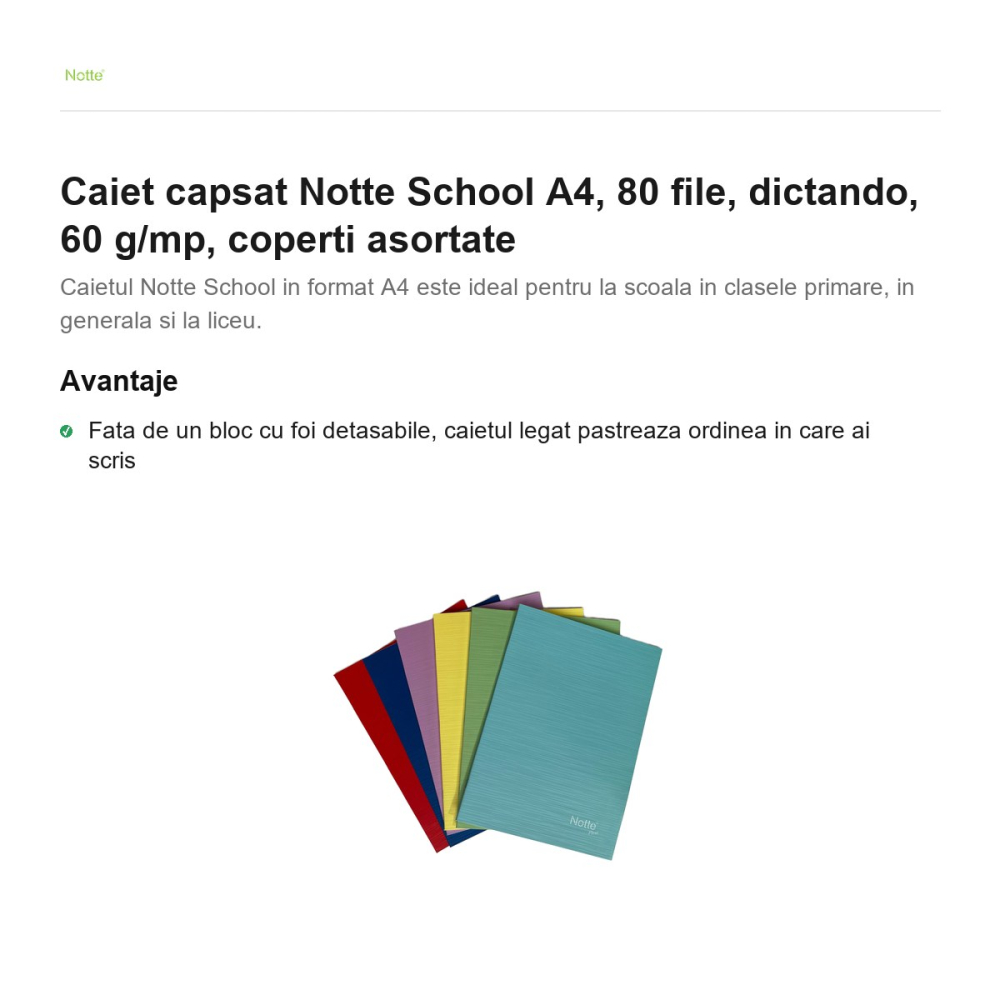 Caiet capsat Notte School A4, 80 file, dictando, 60 g/mp, coperti asortate [2]