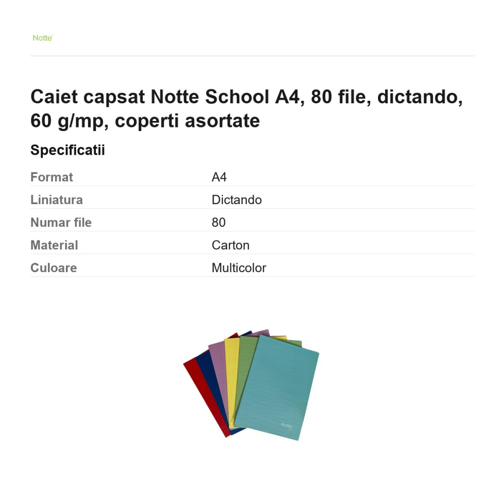Caiet capsat Notte School A4, 80 file, dictando, 60 g/mp, coperti asortate [3]