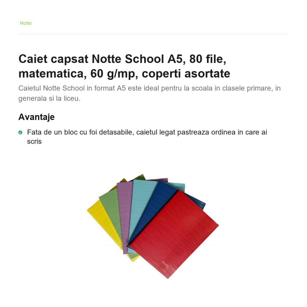 Caiet capsat Notte School A5, 80 file, matematica, 60 g/mp, coperti asortate [2]