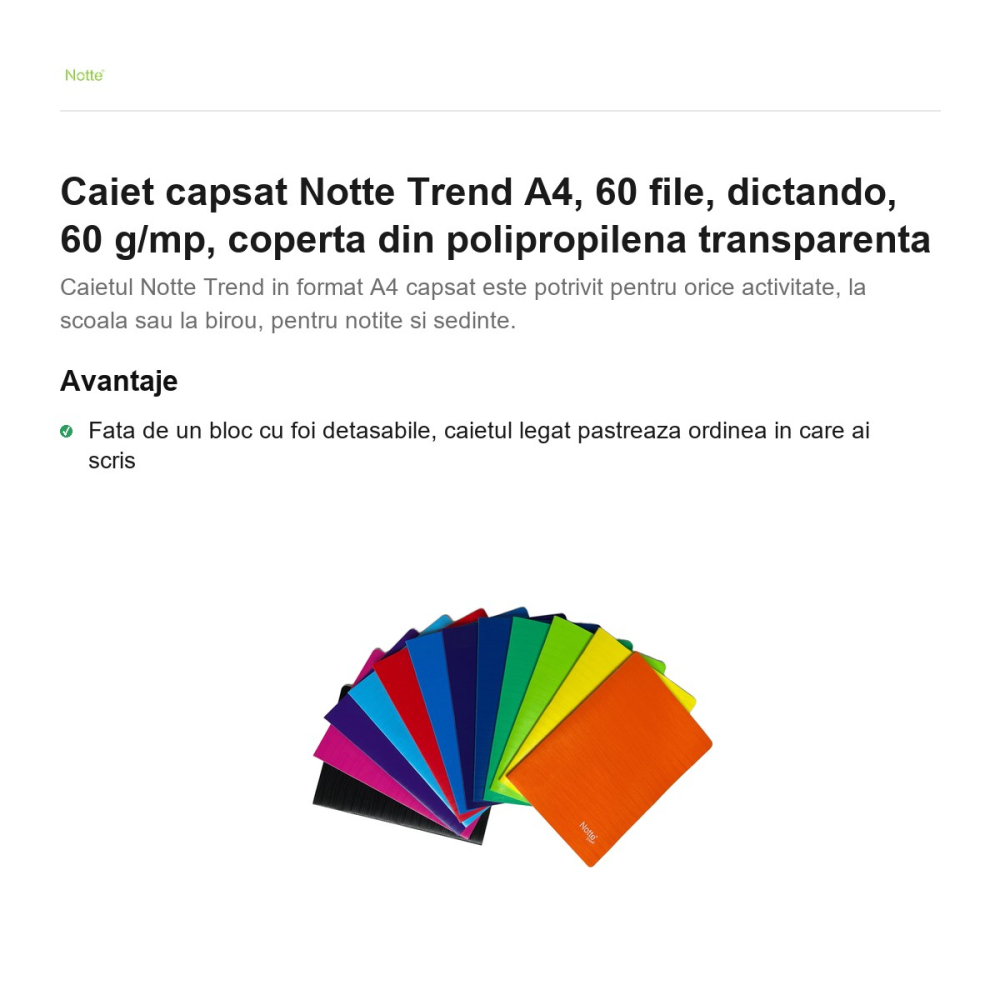 Caiet capsat Notte Trend A4, 60 file, dictando, 60 g/mp, coperta din polipropilena transparenta [2]