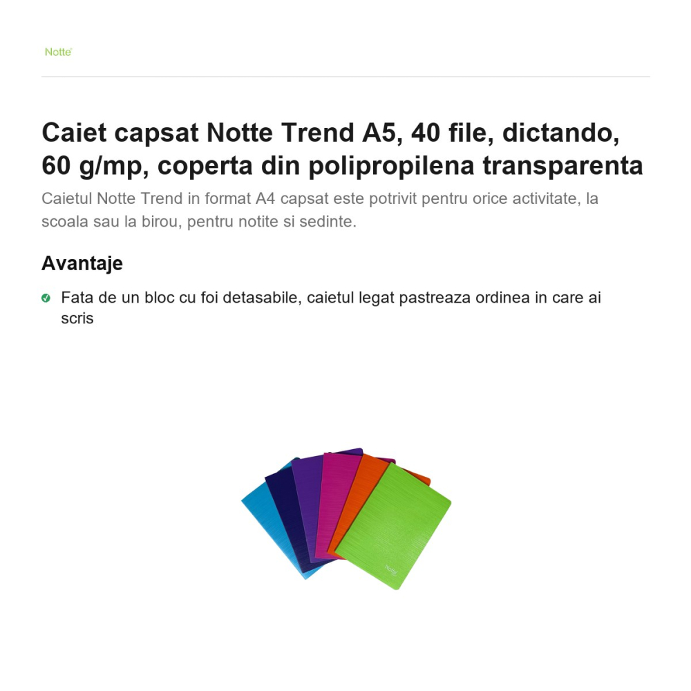 Caiet capsat Notte Trend A5, 40 file, dictando, 60 g/mp, coperta din polipropilena transparenta [2]