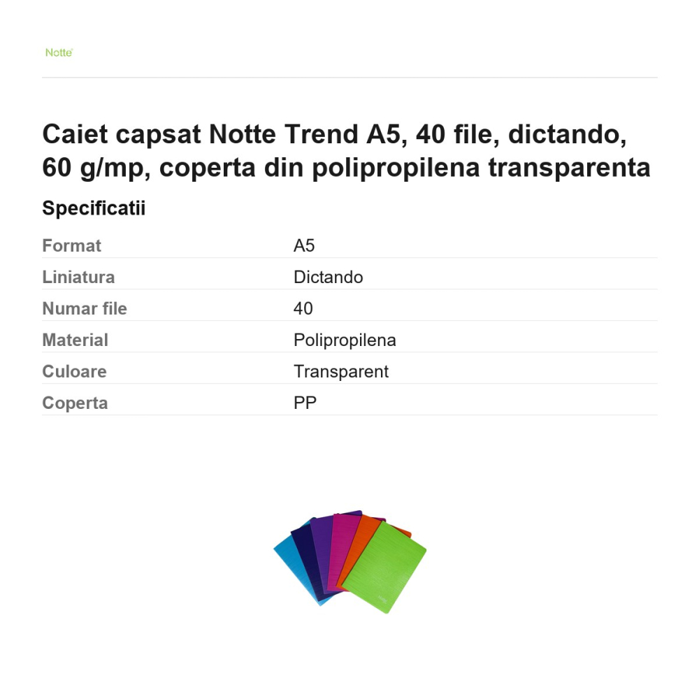 Caiet capsat Notte Trend A5, 40 file, dictando, 60 g/mp, coperta din polipropilena transparenta [3]