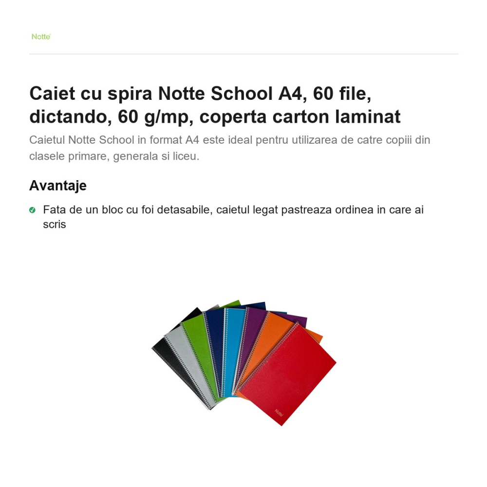 Caiet cu spira Notte School A4, 60 file, dictando, 60 g/mp, coperta carton laminat [2]