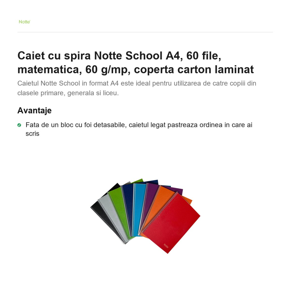 Caiet cu spira Notte School A4, 60 file, matematica, 60 g/mp, coperta carton laminat [2]