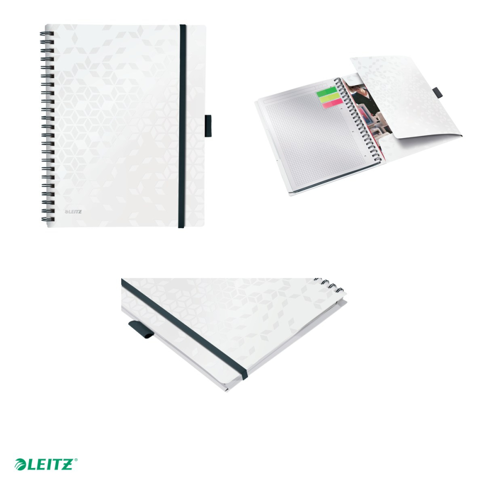 Caiet de birou Leitz WOW Be Mobile, PP, A4, cu spira, matematica, pentru documente perforate, 80 file, hartie 80 g/mp, alb [5]