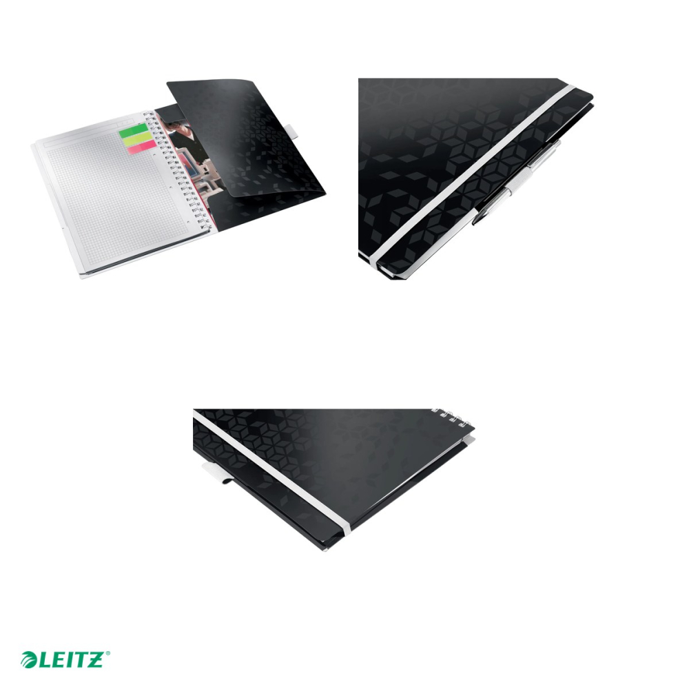 Caiet de birou Leitz WOW Be Mobile, PP, A4, cu spira, matematica, pentru documente perforate, 80 file, hartie 80 g/mp, negru [4]