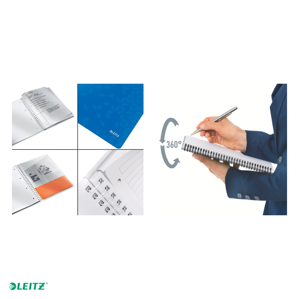 Caiet de birou Leitz WOW, PP, A4, cu spira, dictando, pentru documente perforate, 80 file, hartie 80 g/mp, albastru [5]
