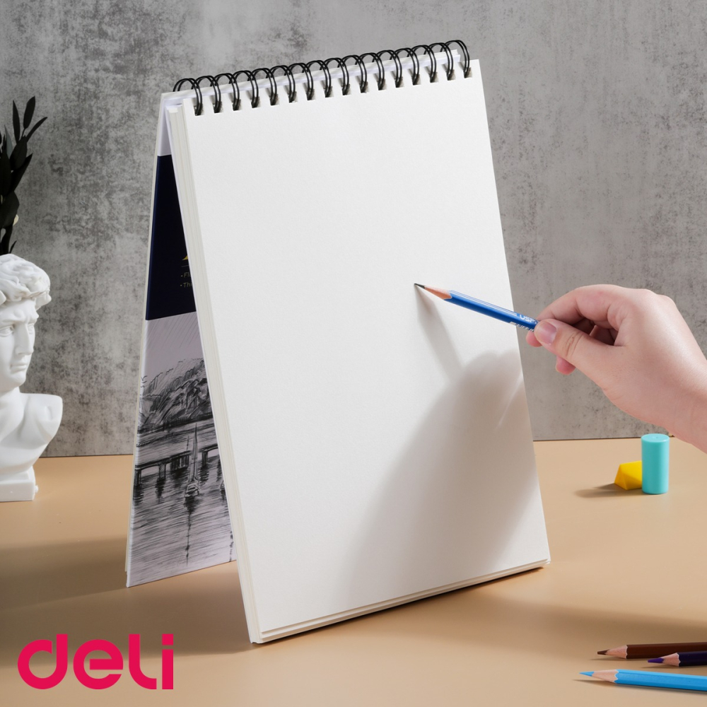 Caiet de schite Deli, format A4, 60 file 160g/mp, spira metalica, coperta cartonata, pentru desen si grafica [5]