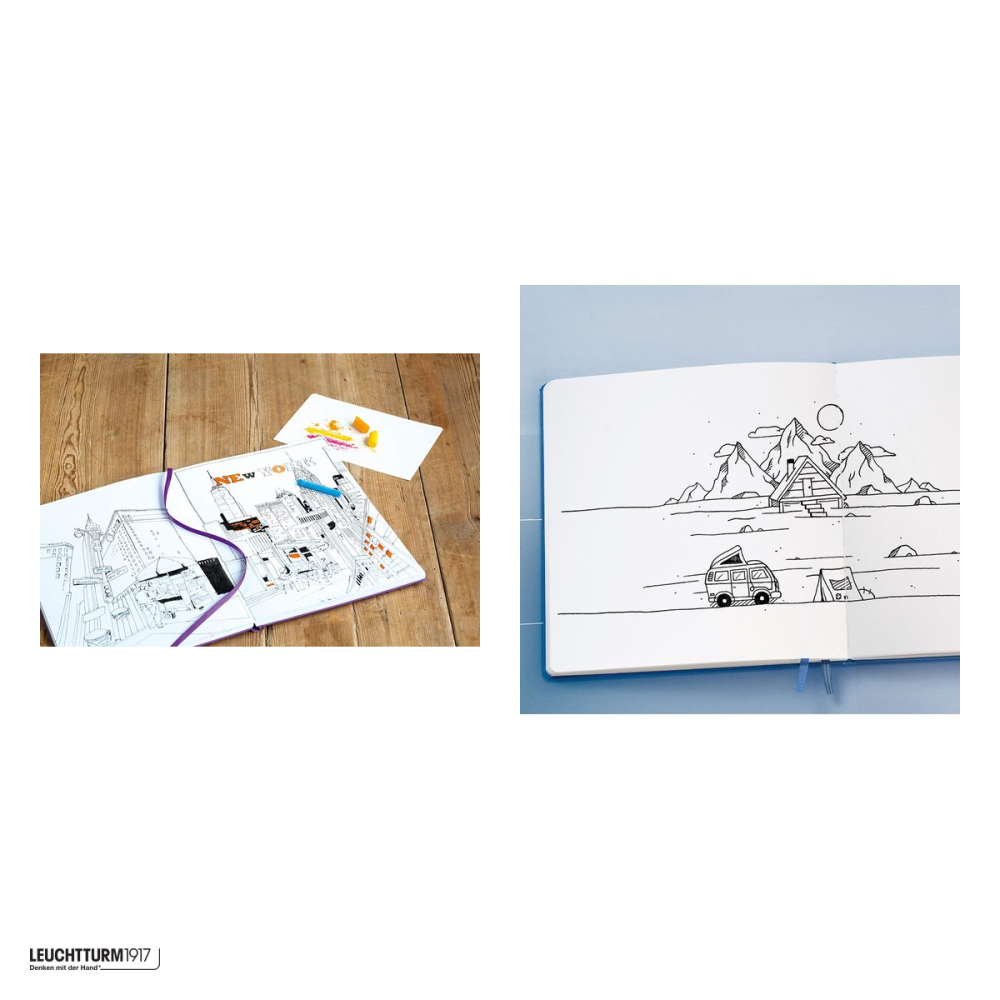 Caiet de schite Leuchtturm1917 Sketchbook, A5, velin, 112 pagini, hartie 150 g/mp, 145 x 210 mm, hartie alba fara acid, elastic, buzunar, negru [4]