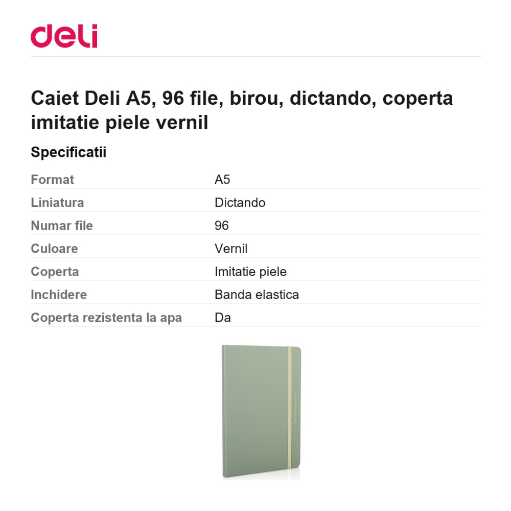 Caiet Deli A5, 96 file, birou, dictando, coperta imitatie piele vernil [3]