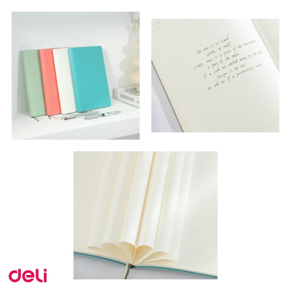 Caiet Deli A5, 96 file, dictando, birou, coperta imitatie piele, alb [4]