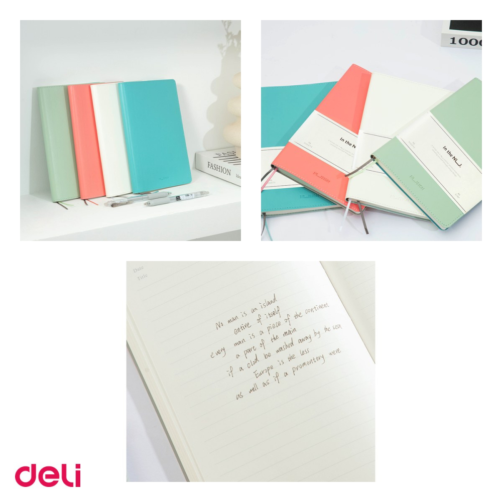 Caiet Deli A5, 96 file, linii, birou, dictando, coperta imitatie piele, verde [4]