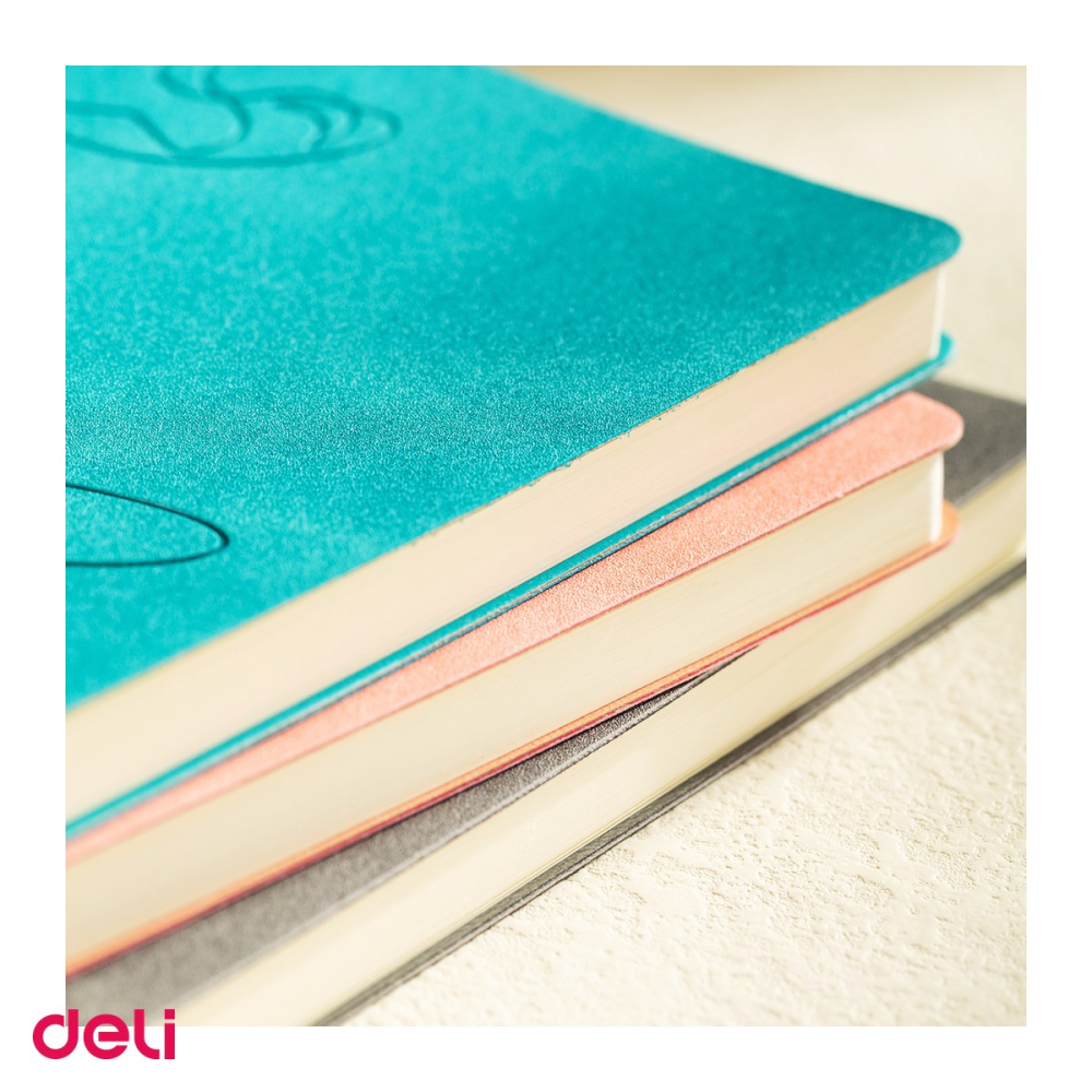 Caiet Deli N126L A5, 96 file, dictando, birou 80 g, coperta imitatie de piele, piersica [5]