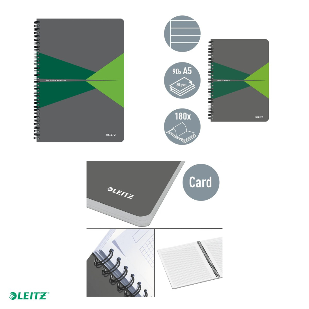 Caiet Leitz Office cu spira, coperta carton, A5, dictando, 90 file, hartie 90 g/mp, verde [4]