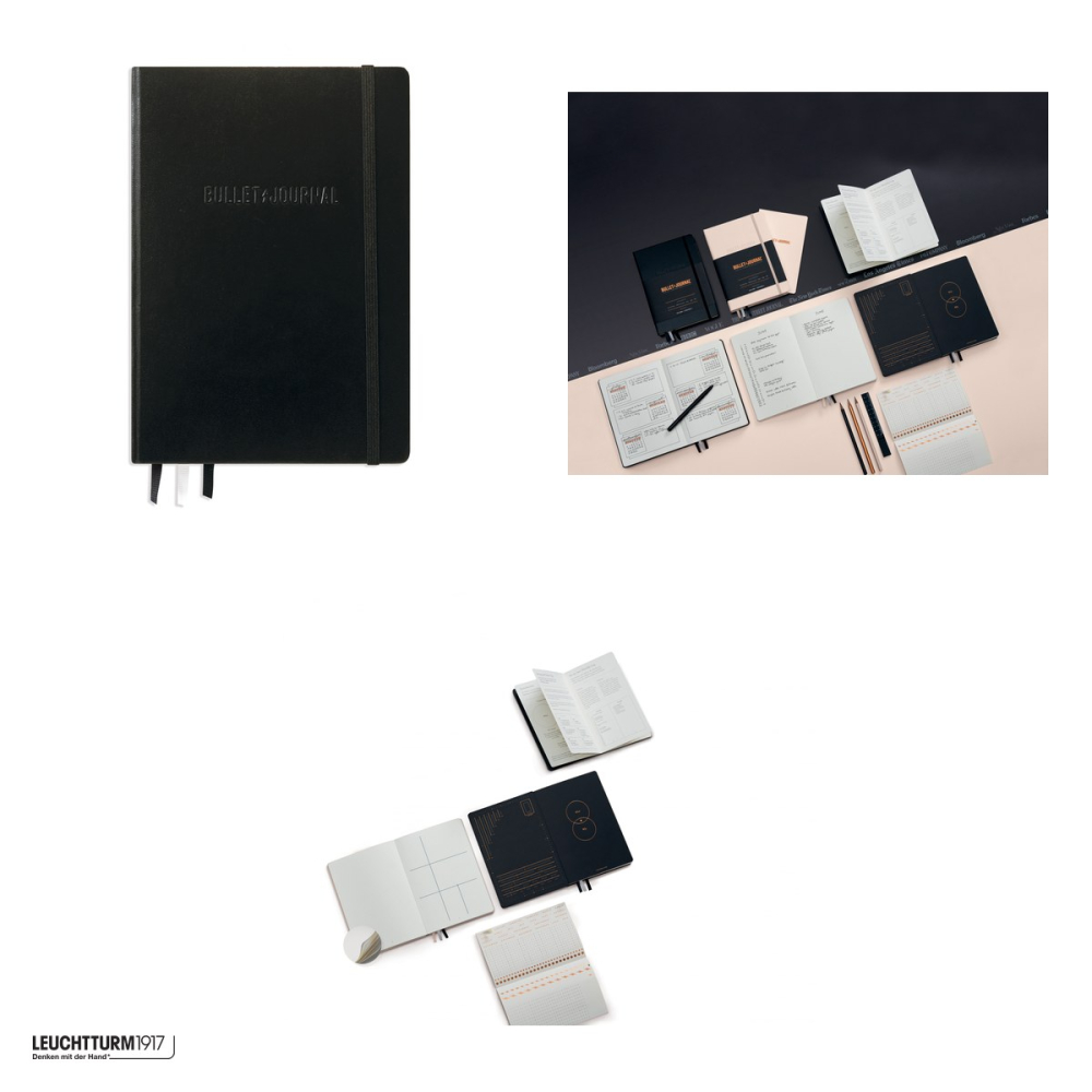 Caiet Leuchtturm1917 Bullet Journal Edition 2 A5, coperta rigida, punctat, 206 pagini numerotate, hartie 120 g/mp, 145 x 210 mm, index, Future Log, 3 semne de carte, stickere, negru [4]