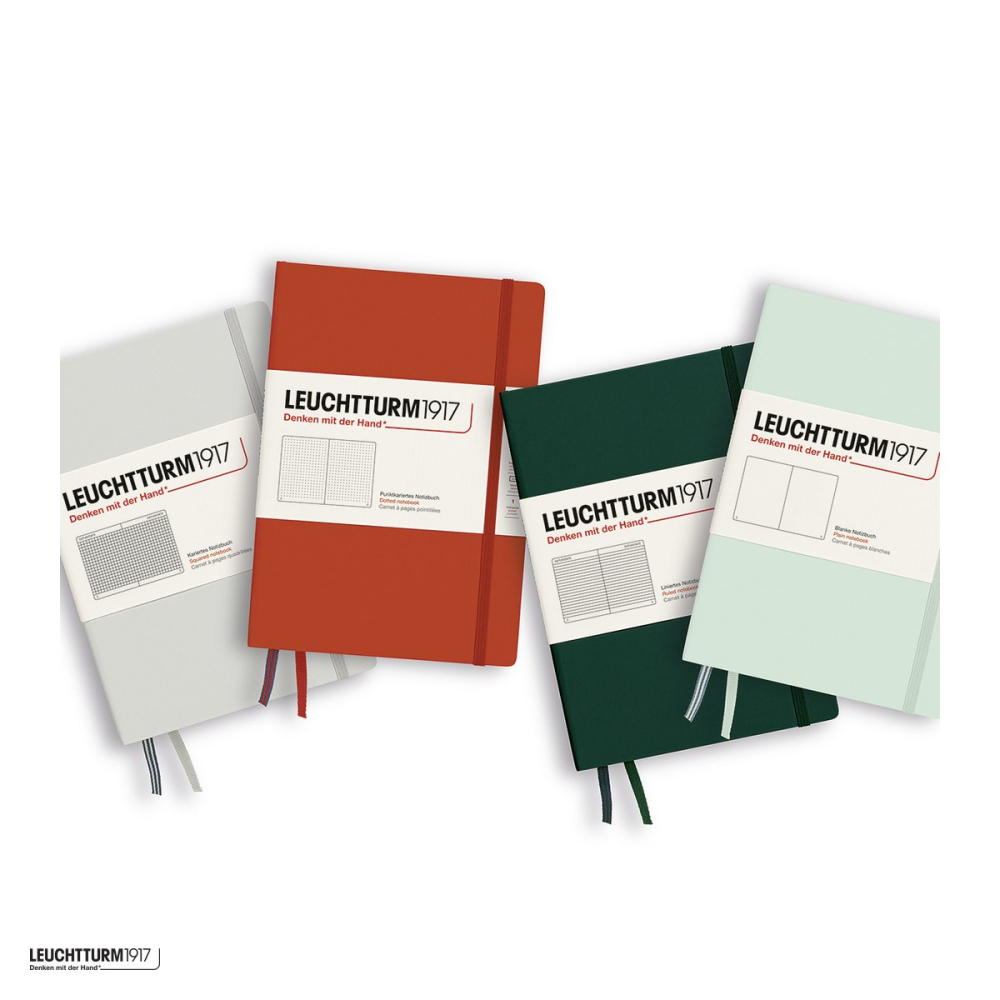 Caiet Leuchtturm1917 Notebook Classic A5, coperta flexibila, dictando, 123 pagini numerotate, hartie 80 g/mp, 145 x 210 mm, cuprins, 2 semne de carte, elastic, buzunar, verde padure [5]
