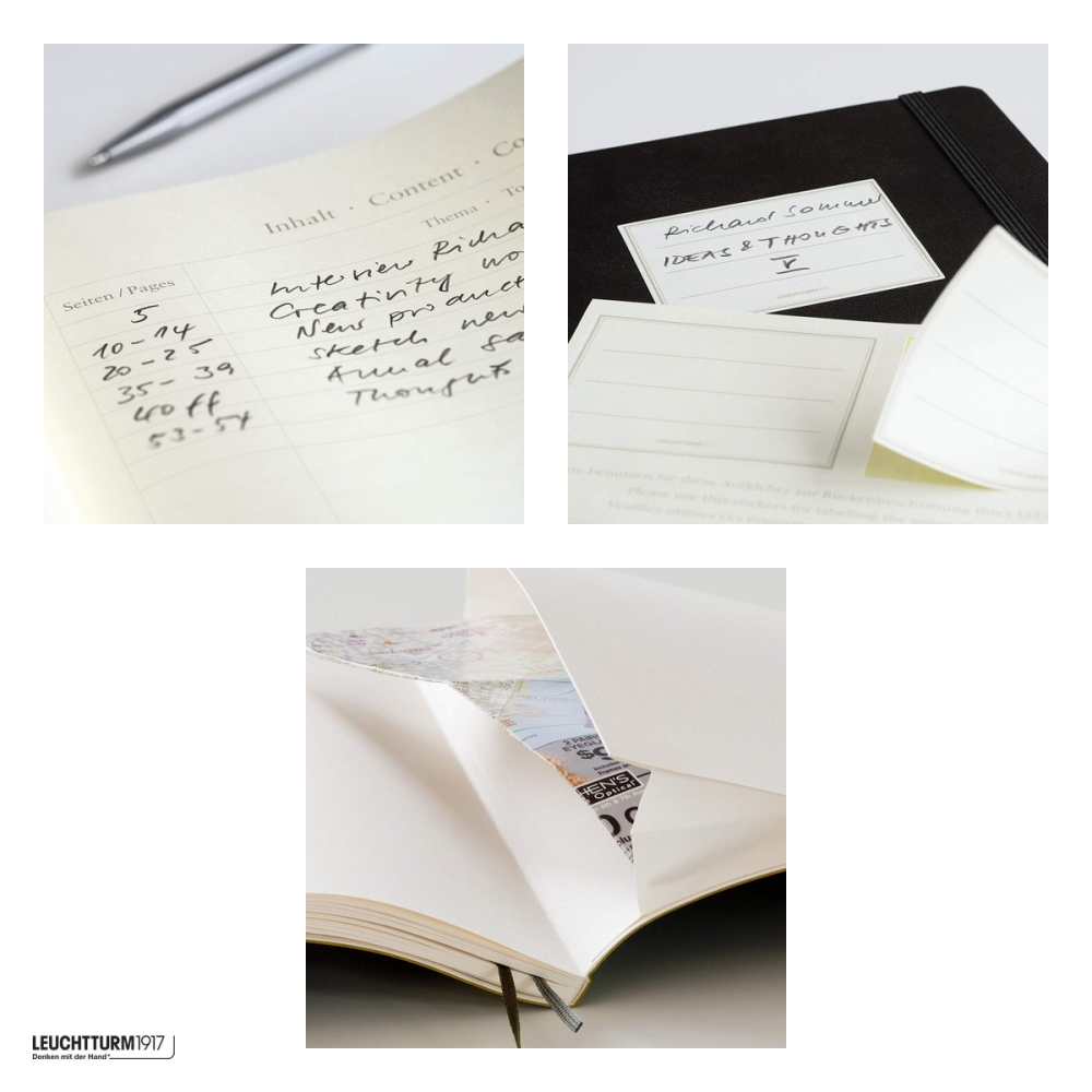 Caiet Leuchtturm1917 Notebook Classic A5, coperta flexibila, dictando, 123 pagini numerotate, hartie 80 g/mp, 145 x 210 mm, cuprins, 2 semne de carte, elastic, buzunar, verde padure [4]