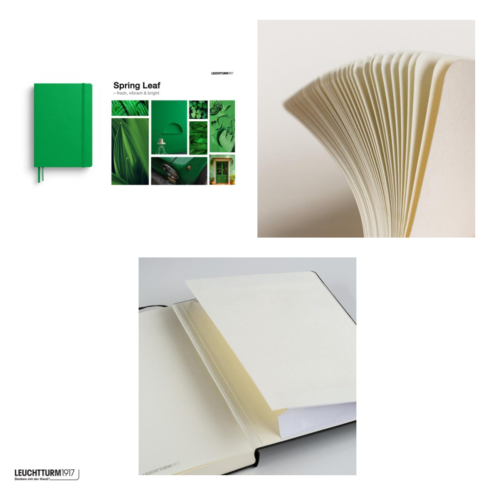 Caiet Leuchtturm1917 Notebook Classic A5, coperta rigida, dictando, 251 pagini numerotate, hartie 80 g/mp, 145 x 210 mm, cuprins, 2 semne de carte, elastic, buzunar, verde primavaratic [4]