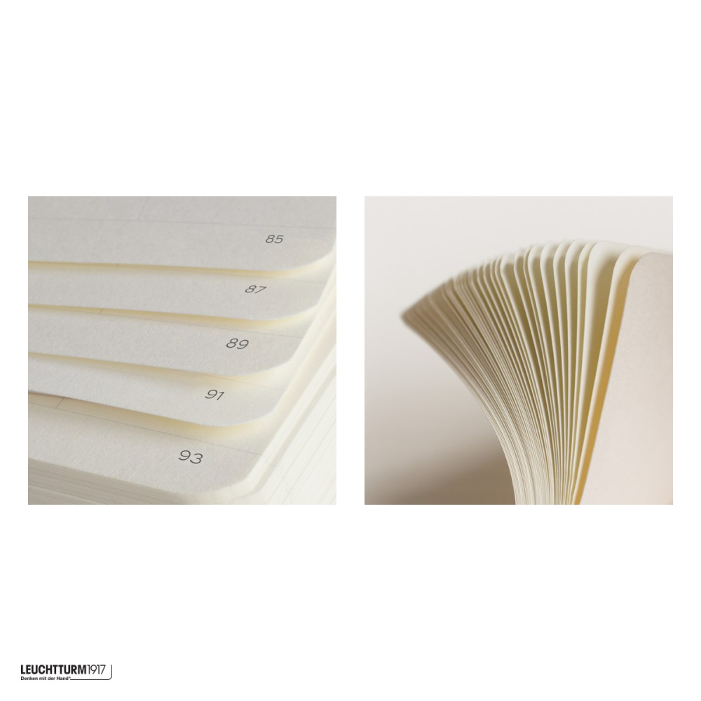 Caiet Leuchtturm1917 Notebook Classic A5, coperta rigida, velin, 251 pagini numerotate, hartie 80 g/mp, 145 x 210 mm, cuprins, 2 semne de carte, elastic, buzunar, argintiu [4]