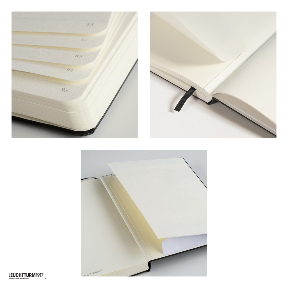 Caiet Leuchtturm1917 Notebook Classic A6, coperta rigida, dictando, 187 pagini numerotate, hartie 80 g/mp, 90 x 150 mm, cuprins, 2 semne de carte, elastic, buzunar, vernil [4]