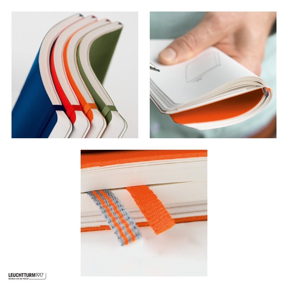 Caiet Leuchtturm1917 Notebook Classic B5, coperta flexibila, punctat, 123 pagini numerotate, hartie 80 g/mp, 178 x 254 mm, cuprins, 2 semne de carte, elastic, buzunar, albastru navy [4]