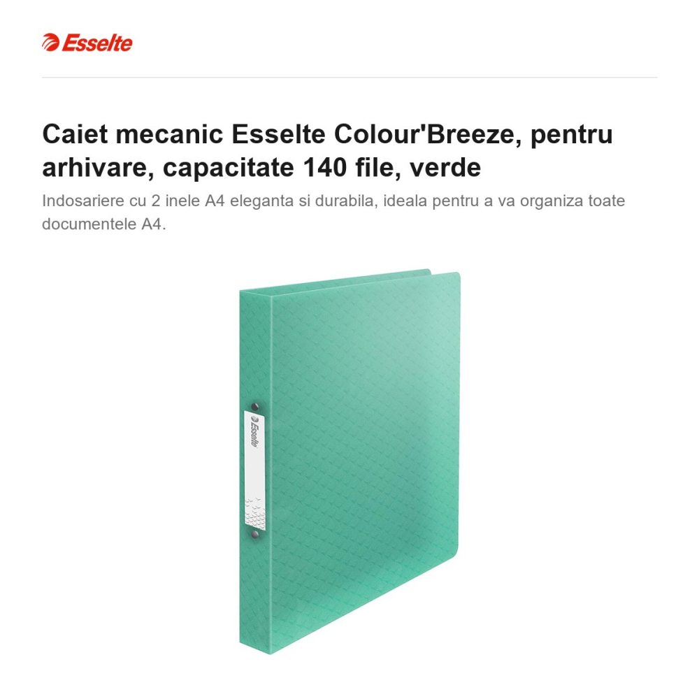 Caiet mecanic Esselte Colour'Breeze, pentru arhivare, capacitate 140 file, verde [2]