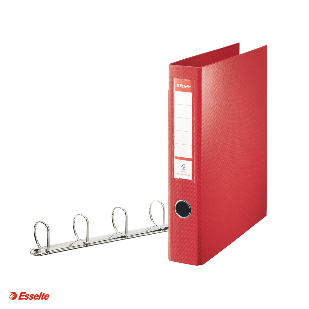 Caiet mecanic Esselte VIVIDA Jumbo, PP/PP, A4, mecanism 4DR, inel 40 mm, capacitate 400 coli (80 g/mp), hartie 80 g/mp, rosu [4]